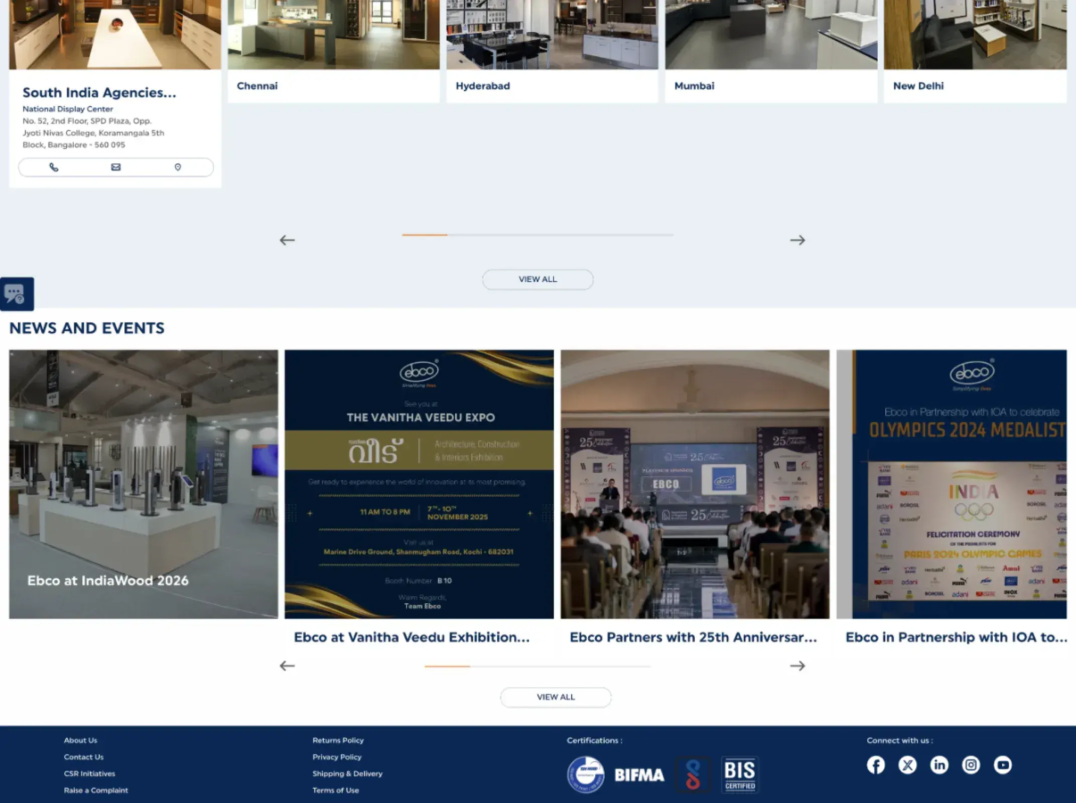 Ebco home page sections for regional agencies and news and events
