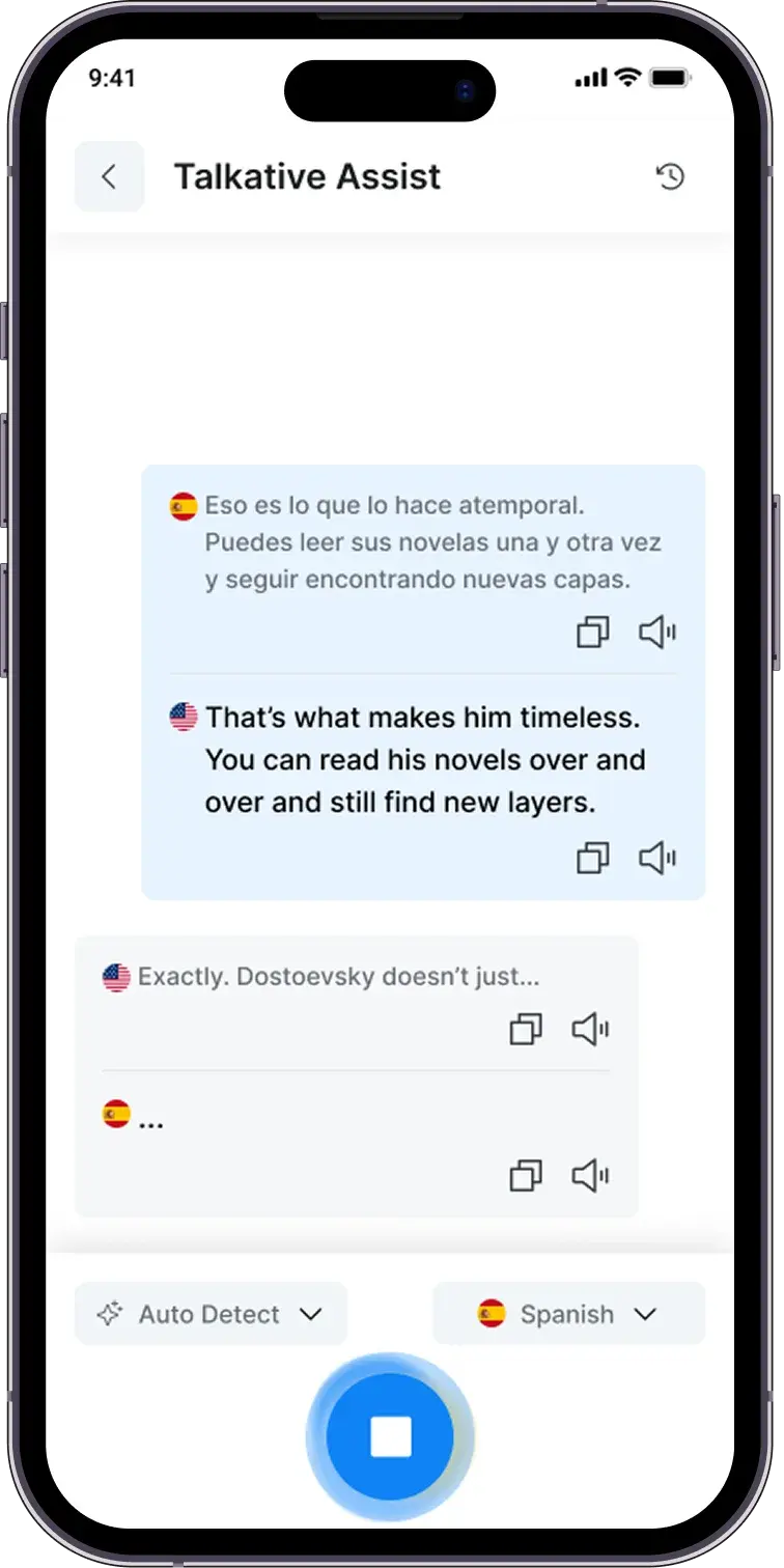 Highlands Talkative Assist translating between Spanish and English