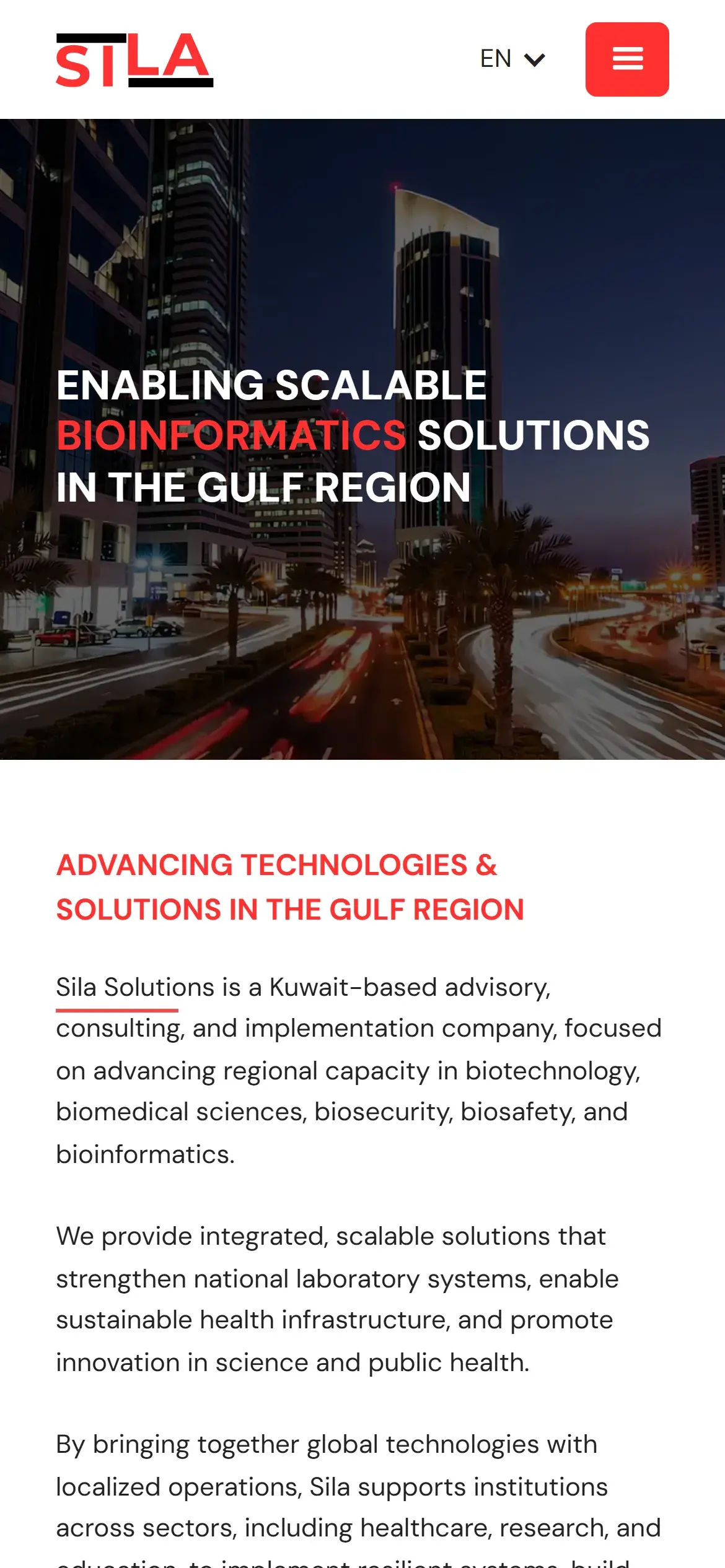Sila Solutions home page on a phone