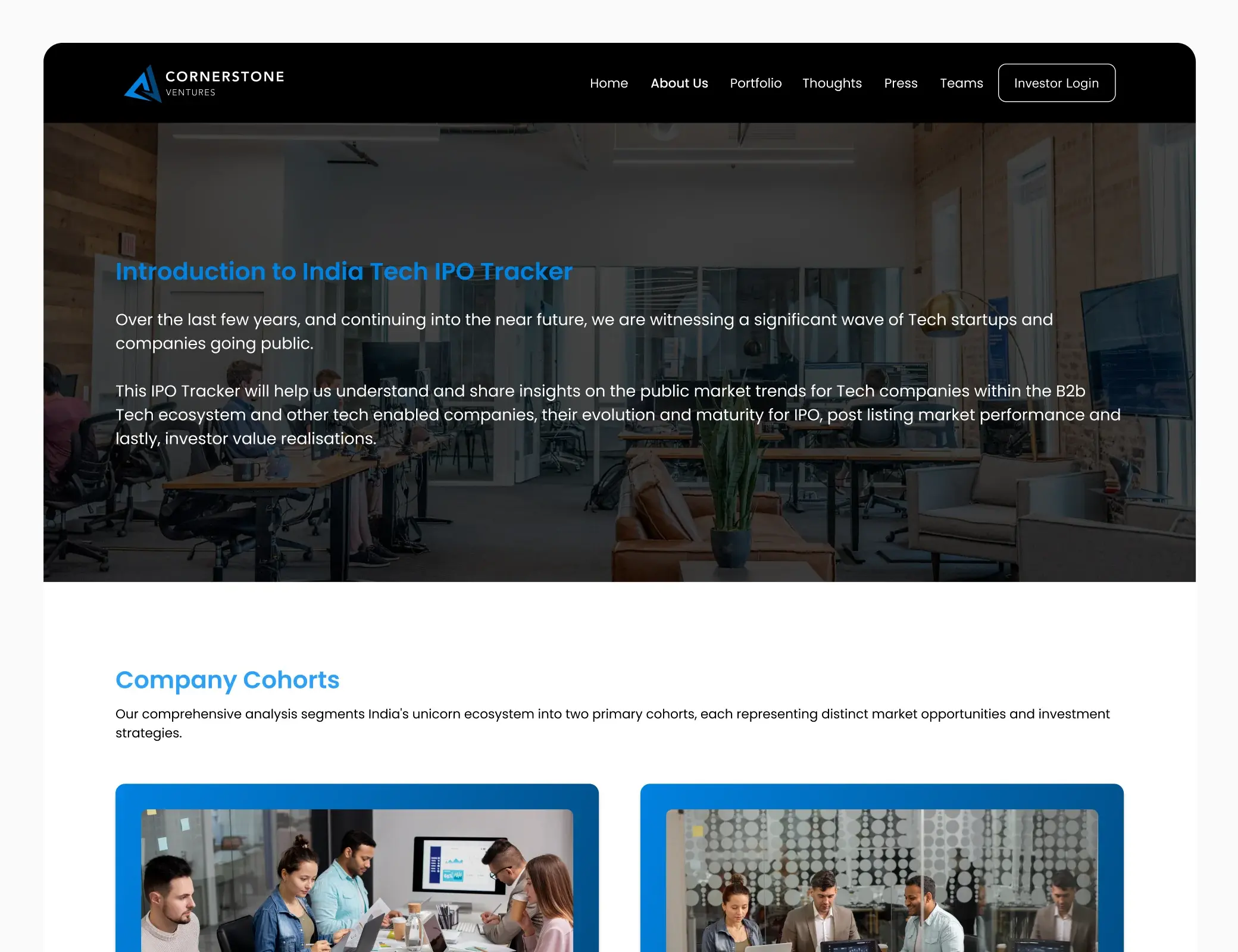 Cornerstone Ventures India tech IPO tracker introduction and company cohorts